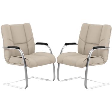 Imagem de Kit 02 Cadeiras De Escritório Tecido Sintético Areia