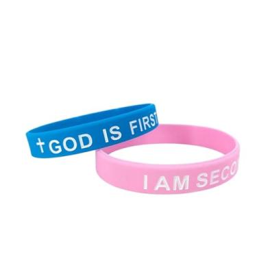 Imagem de Pingyongchang GOD IS FIRST IM SECOND Pulseiras de silicone cristão cruz inspiradora versículos bíblicos oração religiosa pulseira de borracha para mulheres homens fé amizade casais presentes, Metal