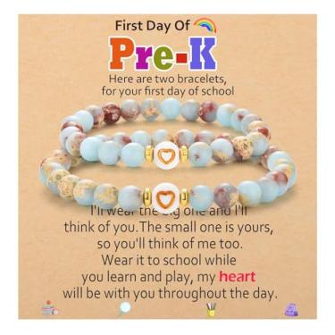 Imagem de OAVOOK Primeiro dia de aula/jardim de infância/pré-escolar, pulseiras de volta às aulas para meninas, presentes de mãe e filha, First Day of Prek Gifts, Pedra, Sem Pedra Preciosa