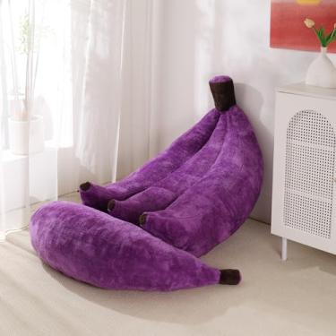 Imagem de IEVENW Cadeira de pufe banana com otomano, sofá-cama de chão com apoio para os pés, espreguiçadeira conversível confortável para adolescentes e adultos, sofá de pelúcia para quarto, sala de estar ou