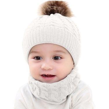 Imagem de Kit Infantil Bebê Touca Pompom Gorro Cachecol Gola Lã Invern - Modas F