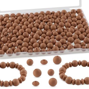 Imagem de Kovict 200 contas de silicone mistas de 12 mm e 15 mm para fabricação de chaveiros, contas de silicone de lentilha de 12 mm para canetas, pulseira, colar, artesanato DIY (Camel)