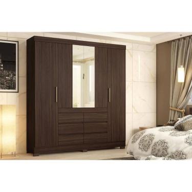 Imagem de Guarda Roupa 4 Portas (2 c/ Espelho) e 6 Gavetas Cádis Cafe Touch - Demóbile