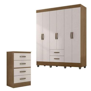 Imagem de Guarda Roupa Casal 6 Portas E Cômoda 4 Gavetas Lite Nature Off White – Móveis Leão