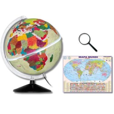 Imagem de Globo Terrestre Físico Histórico Luminoso 30cm + Mapa Mundi + Lupa - L