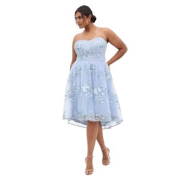 Imagem de City Chic Vestido feminino plus size - tule sem alças Ambrosia, Azul macio, 52