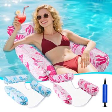 Imagem de GCRQ Boias infláveis de piscina para adultos, pacote com 2 cadeiras flutuantes de rede de piscina, material de PVC resistente, boias de água para piscina, praia, brinquedos de piscina de verão