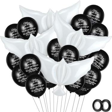 Imagem de Skylety 36 balões comemorativos com 4 balões de pomba da paz para liberar suprimentos de hélio de lembrança no céu para funerais, aniversários e serviços memoriais (preto)