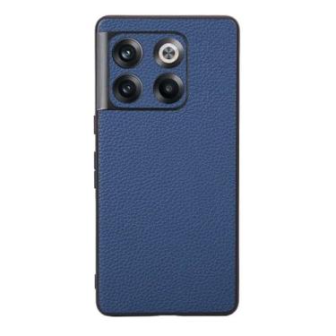 Imagem de Capas Compatível com Oneplus 10T,Design de grão levantado de superfície,Proteção contra queda,Anti impressão digital,Anti arranhões,Aparência de couro de imitação de plástico macio-Blue