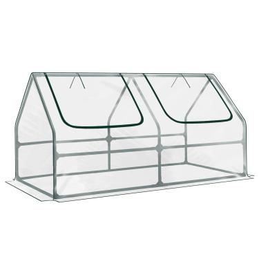 Imagem de BPS Mini estufa de 1,2 x 0,6 m x 0,6 m com cobertura de PVC transparente, janelas com zíper dobrável com proteção UV, ideal para uso interno ou externo em canteiros elevados de jardim