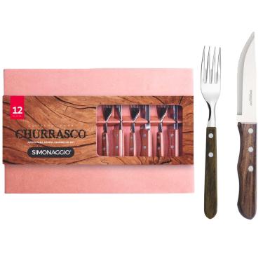 Imagem de Kit Churrasco Jogo de Talheres Jumbo com Cabo de Madeira 12 peças Simonaggio Serve 6 Pessoas