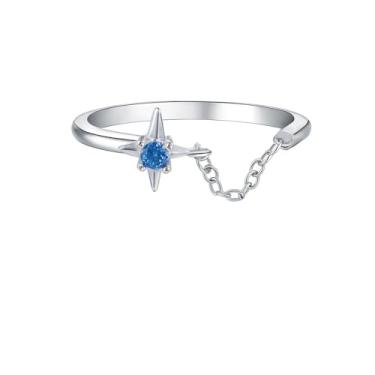 Imagem de NewZenro Anel aberto com corrente de estrela CZ para mulheres, lindo banhado a prata azul/roxo zircônia cúbica ajustável, anel de dedo pequeno, ajuste confortável, moderno, joias Y2K para sua melhor