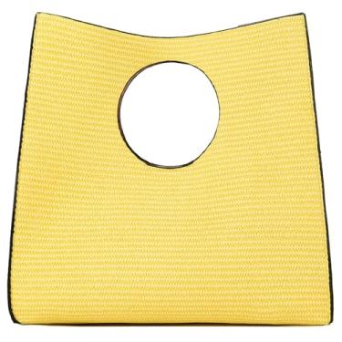 Imagem de KURGOOL Bolsas clutch de palha para mulheres, bolsas de mão de couro de tecido, bolsa de mão e bolsas de mão, bolsa de mão minimalista bolsa de praia, Amarelo grande