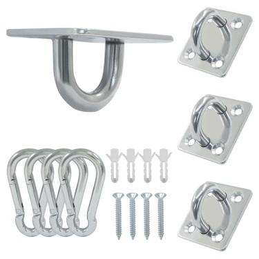 Imagem de LifCratms 4 peças de ganchos de teto quadrados prateados de aço inoxidável, placas resistentes + 4 ganchos de pressão, com tubos de expansão de plástico e parafusos - interno/externo