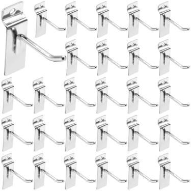 Imagem de Waltool 40 ganchos de slatwall, ganchos de exibição revestidos com pó de parede de ripas de aço inoxidável, acessórios de slatwall resistentes para varejo de loja de garagem, 5,6 mm de diâmetro (prata