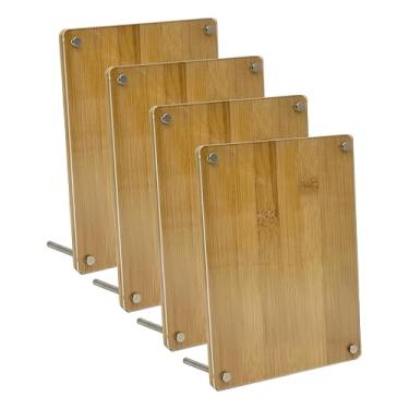 Imagem de Bam & Boo Porta-retrato 12 x 17 cm (pacote com 4) com acrílico transparente e placa de bambu natural, para pendurar e ficar de pé para escritório, casa, escola