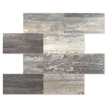 Imagem de OYASIMI Telhas de metrô de PVC de grão de madeira que descascam e colem, azulejos resistentes ao calor para cozinha, azulejos de parede impermeáveis para banheiro