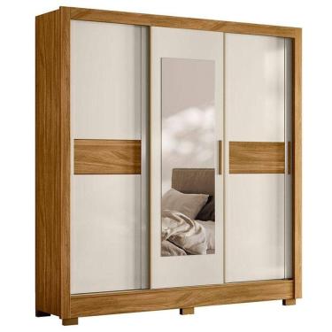 Imagem de Guarda Roupa Casal Bahamas 3 Portas Freijó Off White Com Espelho - Moval