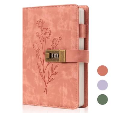 Imagem de Diário de bloqueio para mulheres diário com cadeado para meninas A5 diário bloqueado de couro 260 páginas 100 GSM diário recarregável com cadeado para adolescentes segredos diários de flores com
