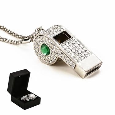 Imagem de ZLMC Cordão de strass de metal apito brilhante cristal alto com apito de corrente para treinadores, árbitros, salva-vidas, emergência, esportes, adultos