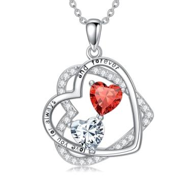 Imagem de Zoeniya Colar com coração rosa, presente para mulheres, banhado a ouro branco 18 k, pedra do mês de nascimento de 12 meses, presente para esposa, namorada, mãe, ela, 25mm, base, Zircônia cúbica