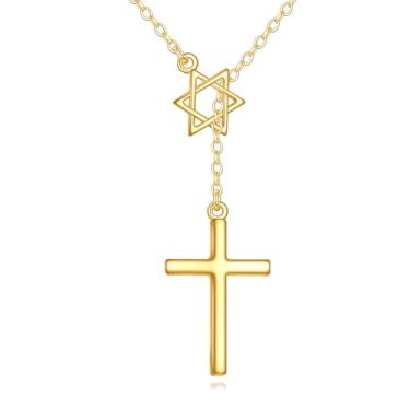 Imagem de KECHO Colar com pingente de estrela de Davi em ouro 14K com cruz em Y para homens e mulheres, joia religiosa elegante, presente para Natal, aniversário