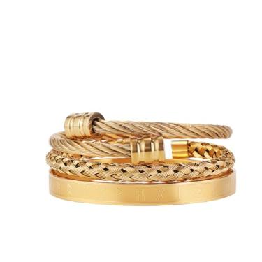 Imagem de UTHOSMDO 3 peças de pulseiras de aço inoxidável para homens com palavras de runas vikings. Pulseira de cabo torcido, pulseira ajustável masculina, joias de luxo, pulseiras, presentes, Adjustable, Aço