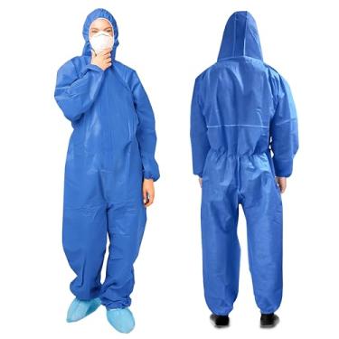 Imagem de Macacão SMS azul com capuz, punhos elásticos, tornozelos, cintura, zíper GG industrial...