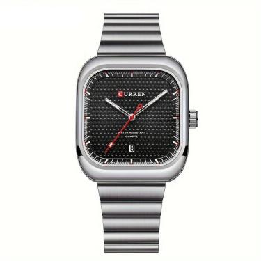 Imagem de Relógio Casual Masculino De Quartzo Pulseira De Aço Inoxidável Quadrado Prata Preto