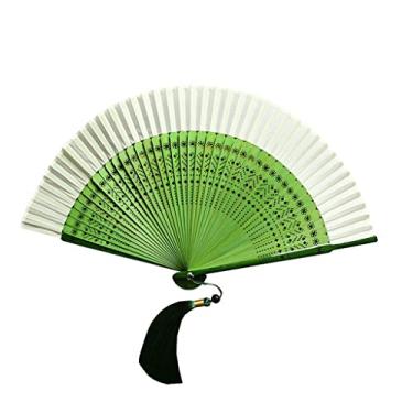 Imagem de Ventiladores de mão dobráveis, ventilador de quimono estilo japonês, alça esculpida de bambu para decoração de festa de show de casamento, fãs chineses