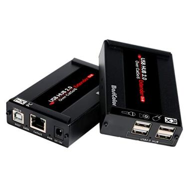 Imagem de Basicolor Extensor USB sobre Cat5e/6 até 80 m, com extensor de 4 portas USB 2.0, extensor de webcam USB Cat5e/6, compatível com todos os sistemas operacionais, duas câmeras Web funcionam de forma