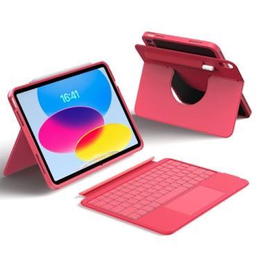 Imagem de HOU Capa para iPad A16 de 11ª/10ª geração com teclado, capa de teclado giratória e destacável para iPad 11/10, suporte de caneta elástico, capa de proteção total, luz de fundo de 7 cores, trackpad