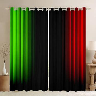 Imagem de Cortinas geométricas abstratas ombré femininas para quarto sala de estar crianças adolescentes verde vermelho e preto cortinas listradas decoração moderna cortinas de janela tratamentos 96L x 137 C, 2
