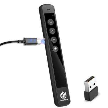 Imagem de AMERTEER Controle remoto de apresentação sem fio – Clicker de apresentação com hiperlink RF de 2,4 GHz e controle de volume, bateria recarregável integrada, compatível com Keynote, PowerPoint, Mac, PC