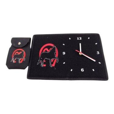 Imagem de Kit Relógio De Parede Mangalarga Ferradura Bordado + Capinha Para Celu
