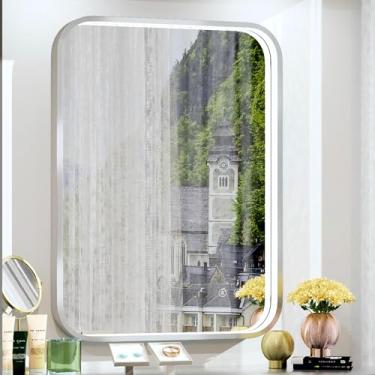 Imagem de JSneijder Espelho LED prateado de 61 x 81 cm para banheiro com luzes, ajustável 3000K/4500K/6000K, espelhos de banheiro iluminados na parede, função de memória, regulável, antiembaçamento, horizontal