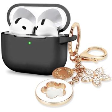 Imagem de Capa para Apple Airpods 4 - VOTILE Airpods 4 capas 2024 capa feminina silicone iPods 4 fones de ouvido acessórios sem fio capas de carregamento menina Bling chaveiro para Airpod iPods 4ª geração -