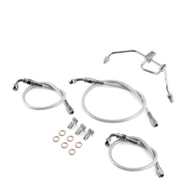 Imagem de Mofun 50" Extended Length Non-ABS Hydraulic Front Brake Line Kit Stainless Steel Compatible with Harley Dyna Fat Bob FXDF FXDFSE Low Rider 2009-2017, Fit 12"-14" Handlebar Chrome