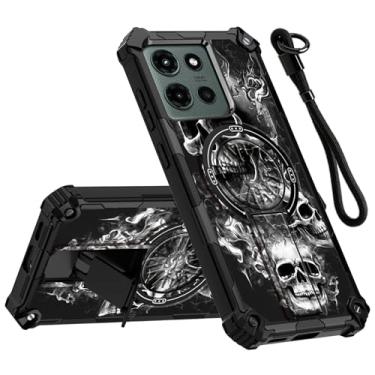 Imagem de BEOTIWAD Capa para Motorola Moto G Stylus 5G 2025 17.0 cm com pulseira e suporte integrado camada dupla PC rígido resistente + TPU macio à prova de choque, capa de proteção crânio