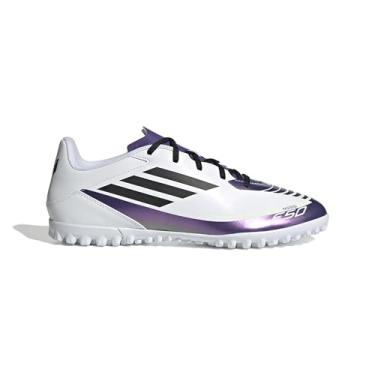 Imagem de adidas Tênis unissex adulto F50 Club Messi Turf, Branco/Preto/Roxo Unity, 12.5 Women/11.5 Men