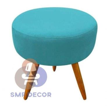 Imagem de Puff Redondo Descanso Para Os Pés Com Pézinho Palito Smf Decor azul Turquesa