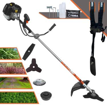 Imagem de Podador de Grama Completo Terra GRH430 À Gasolina 2T 43cc 1,7HP 4 Opções de Corte Com Faca 2 Pontas, Faca 3 Pontas, Escova de Aço e Carretel de Nylon