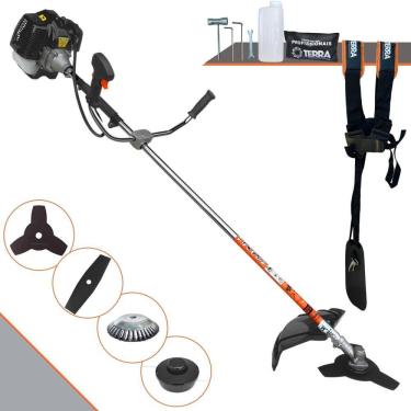 Imagem de Aparador de Grama À Gasolina Terra GRH430 43cc 1,7HP 2 Tempos Completa Com Carretel de Nylon + Faca 2 Pontas + Faca 3 Pontas + Escova Rotativa de Aço