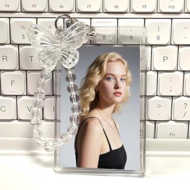 Imagem de Porta-cartões de foto de acrílico, 4 peças, porta-cartões transparentes de 7,6 cm para crédito, cartão de estudante, pingente, crachá, presente para amantes de Kpop