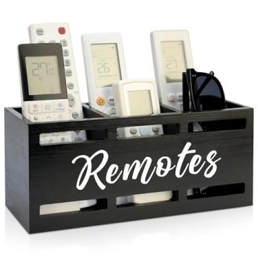 Imagem de Suporte para controle remoto de TV, suporte de parede para cama, organizador de cabeceira de madeira, suporte de mesa, controle remoto, caixa de controle remoto, armazenamento preto, com 3