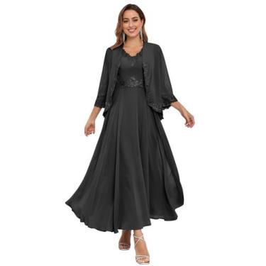 Imagem de Vestido feminino CDSSL de chiffon preto para mãe da noiva, tamanho 8