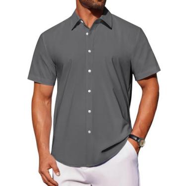 Imagem de Camisa masculina J.VER de manga curta com botões cinza escuro 3GG