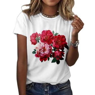 Imagem de Camiseta ZOCANIA com estampa floral feminina, mistura de algodão