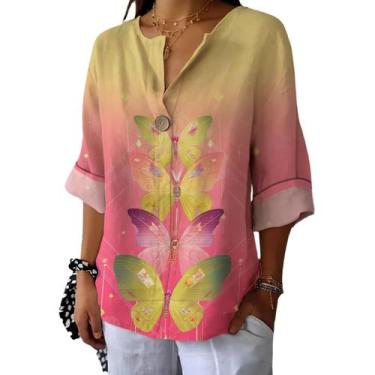 Imagem de Camiseta túnica domirica com decote em V floral estampada plus size