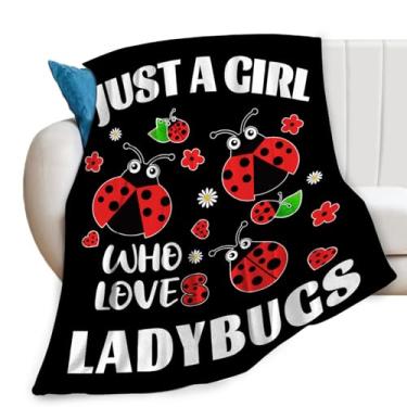 Imagem de Lovira Just A Girl Who Loves Ladybugs Cobertor de Joaninhas Estampa Manta Presentes para Sofá Cama de Lã Macia Confortável Roupa de Cama de Flanela Quente para Amantes 101,6 cm x 127 cm